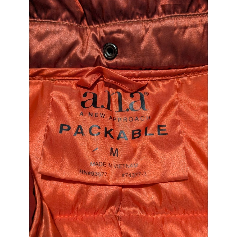 ANA A NEW APPROACH Packable Puffer Jacket Women's Size M Orange Metallic Zip Up - Picture 5 of 7